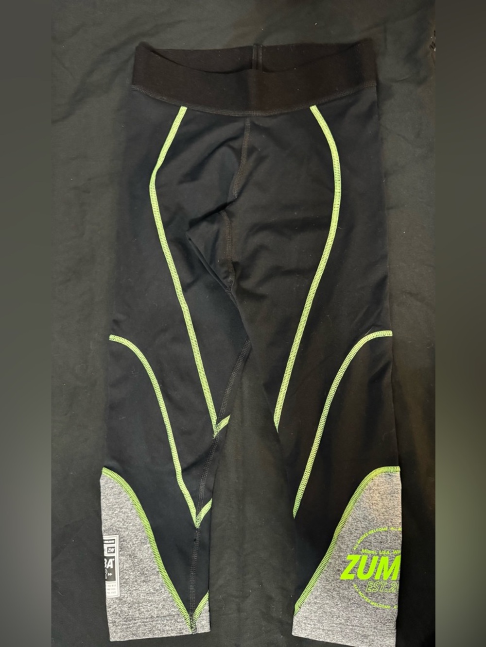 Zumba Black Active Leggings with Neon Green Accents